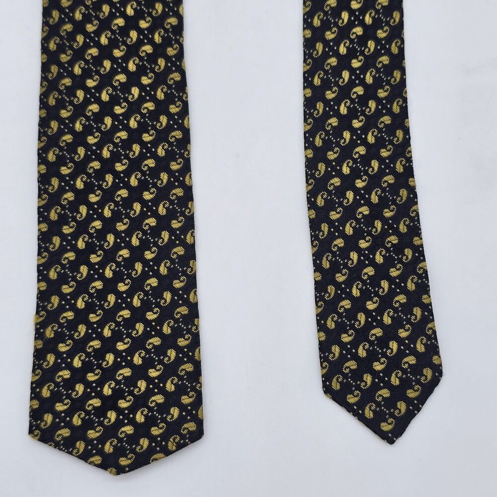 Vintage Silk Blend Thin Tie Necktie H&L Men's Wear by Damon Black and Gold
